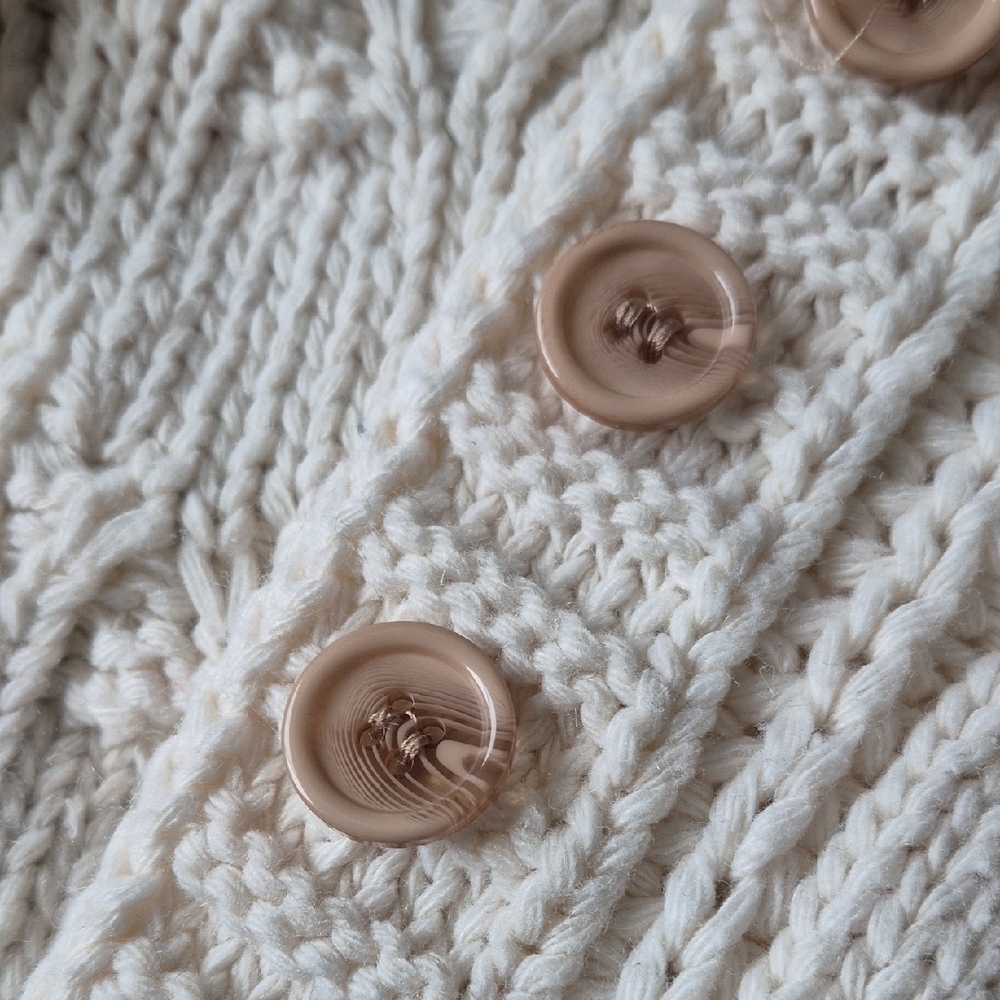 Cream/Off-White Cable Knit Cardigan with Puffy Sleeves - Picture 2 of 7